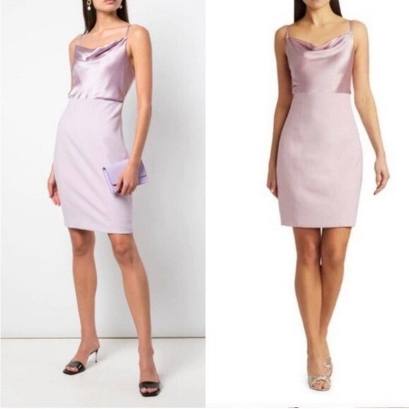 Cinq a Sept Karina Cowl Neckline Silk Satin Mini Dress in Lilac Size 10 - Picture 11 of 11